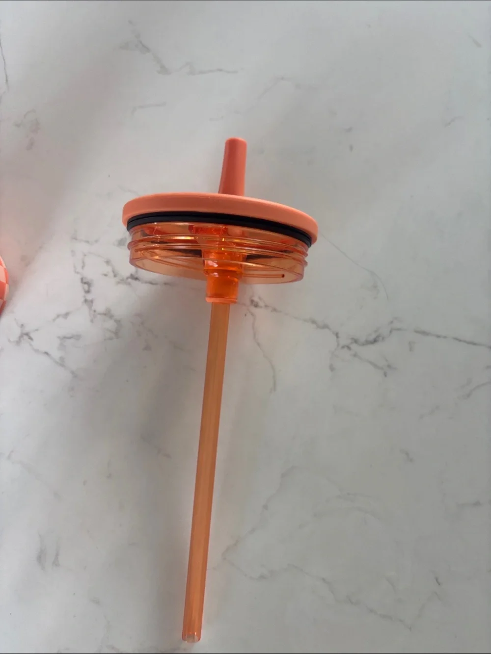 Hydro Flask Orange and Cream Checkered Insulated Tumbler with Handle and Straw